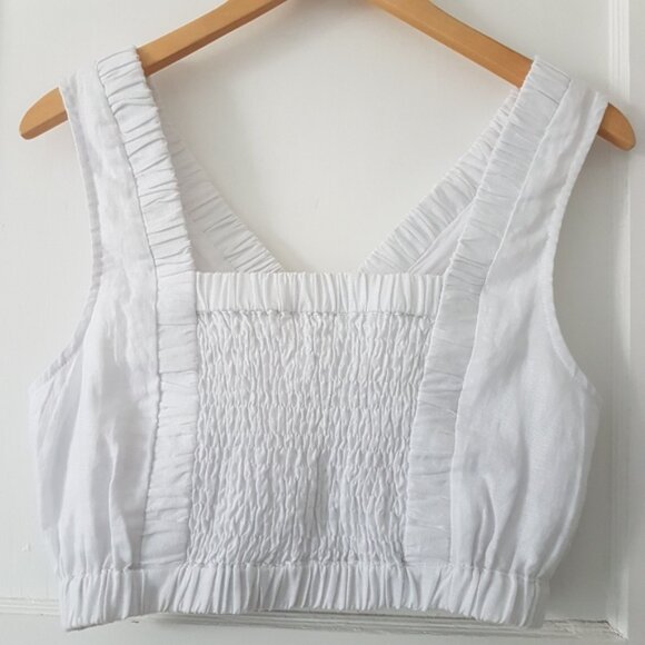 SANCIA 100% Europian Flax Linen V Neck Cropped White Top Sz S - Picture 5 of 9